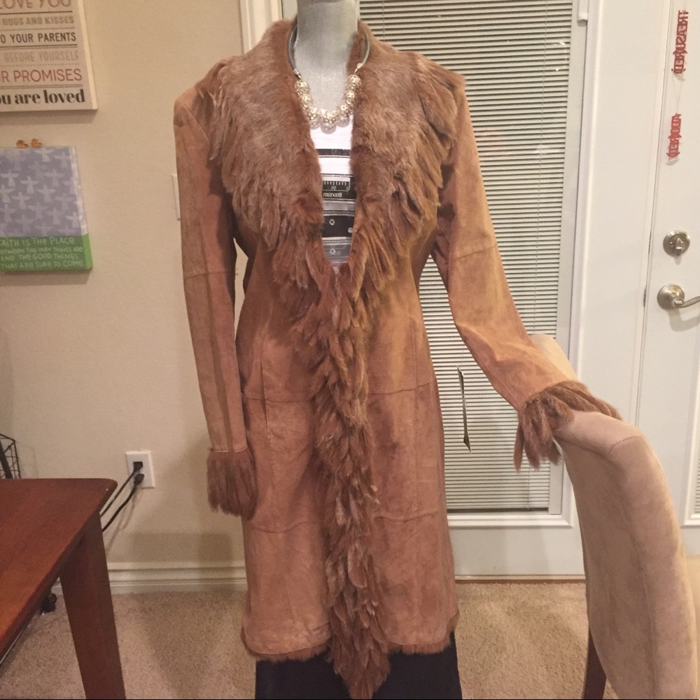Raffaelo genuine fur & leather long coat XXL